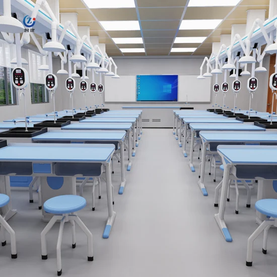 Mesa y sillas de laboratorio químico de física para estudiantes de escuela